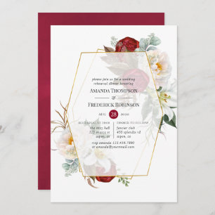 Boho Burgundy Geometric Floral Rehearsal Dinner Invitation