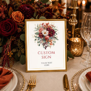 Boho Burgundy Gold Floral Greenery custom 8x10 sig Poster