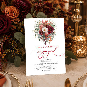 Boho Burgundy Gold Floral Greenery engagement invi Invitation