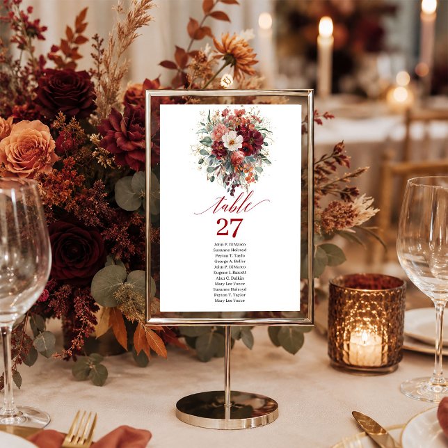Boho Burgundy Gold Floral Greenery table number   (Boho Burgundy Gold Floral Greenery table number sign

)