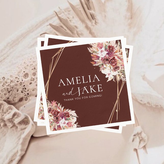 Boho Burgundy & Gold Frame Wedding  Napkin (Creator Uploaded)