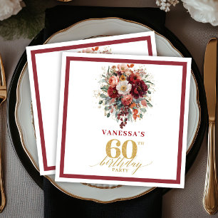 Boho Burgundy Gold Greenery 60th Birthday Party Napkin
