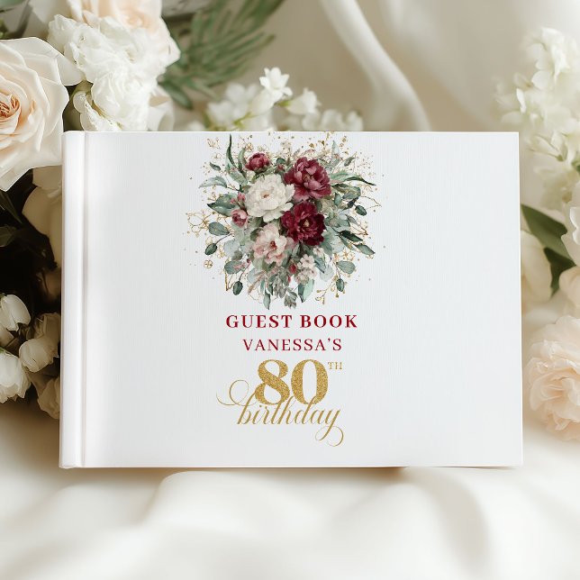Boho Burgundy Greenery 80th Birthday Guest Book (Boho Burgundy Greenery 80th Birthday Guest Book)
