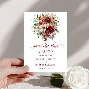 Boho Burgundy Greenery Gold Save The Date Card
