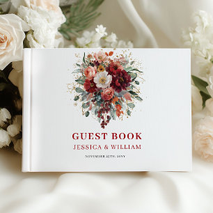 Boho Burgundy Greenery Wedding Guest Book Design