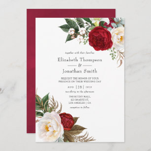 Boho Burgundy - Marsala Floral Wedding Invitation