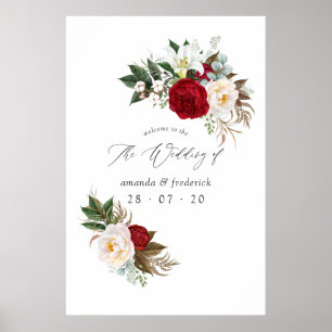 Boho Burgundy - Marsala Floral Wedding Welcome Poster