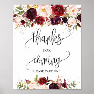Boho burgundy marsala thanks for coming sign