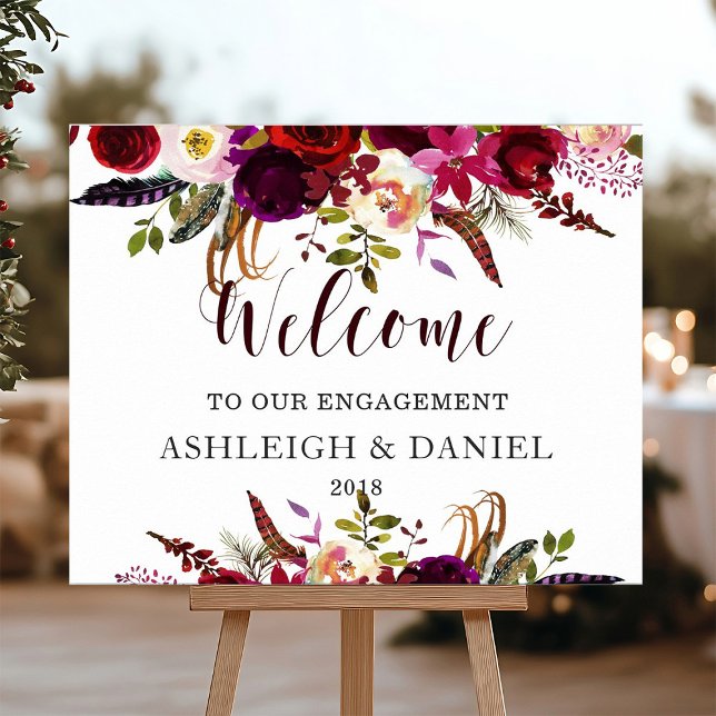 Boho Burgundy Marsala Welcome Engagement Sign (Creator Uploaded)