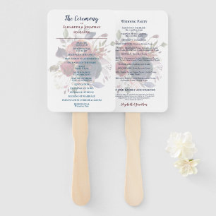 Boho Burgundy Navy Mauve Floral Wedding Hand Fan