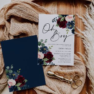 Boho Burgundy Oh Boy Baby Shower Invitation