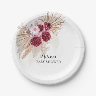 Boho Burgundy Pampas Grass Custom dessert Paper Plate