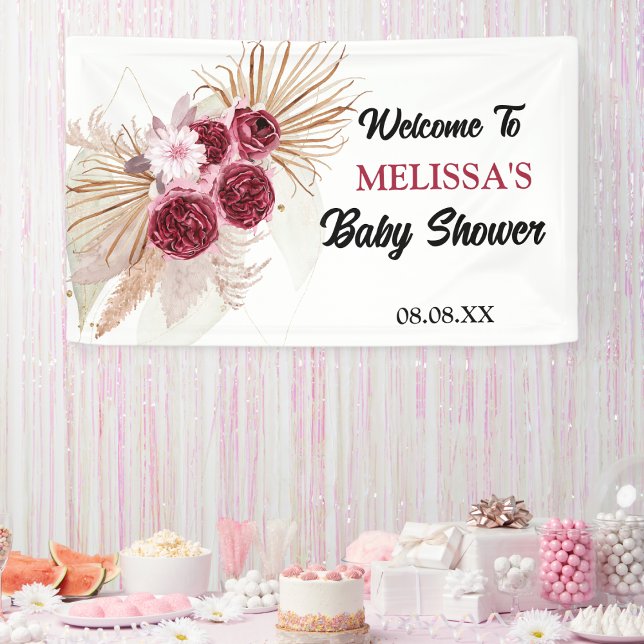 Boho Burgundy Pampas Grass Welcome Backdrop Banner (Creator Uploaded)