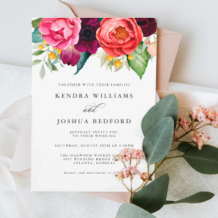 Boho Burgundy Pink and Terracotta Floral Wedding Invitation