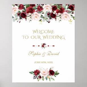 Boho Burgundy Pink Floral Welcome Wedding Sign