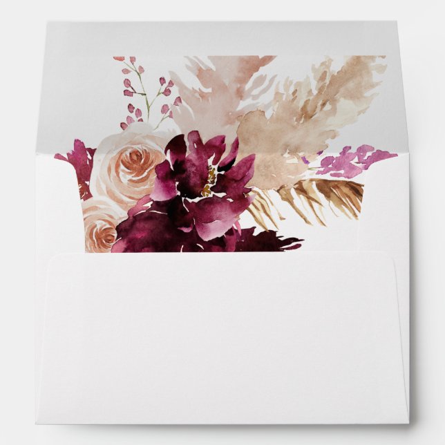 Boho Burgundy & Pink Pampas Grass Floral 2Envelope Envelope (Back (Bottom))