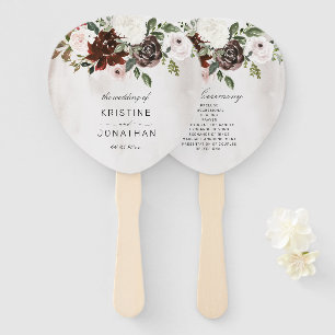Boho Burgundy Pink Rose Floral Wedding Program Hand Fan