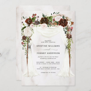 Boho Burgundy Pink Rose Watercolor Floral Wedding Invitation