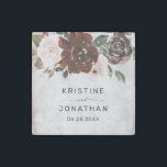 Boho Burgundy Pink Rose Watercolor Floral Wedding Stone Magnet<br><div class="desc">This elegant boho floral wedding stone magnet features hand painted burgundy and blush pink watercolor roses with greenery on the left and to the right is your names and return address to personalise on a shiny champagne and tan watercolor background. Designed by Susan Coffey.</div>