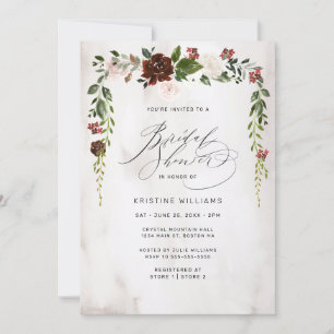 Boho Burgundy Pink Watercolor Floral Bridal Shower Invitation