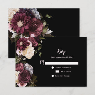Boho Burgundy Pink White Floral RSVP   Card