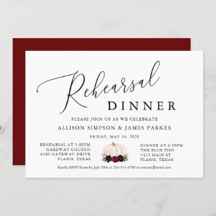 Boho Burgundy Pumpkin Fall Rehearsal Dinner Invitation