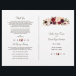 Boho Burgundy Red Marsala Floral Wedding Program<br><div class="desc">Charming,  Burgundy,  Red,  Marsala Floral card design. It features gorgeous Burgundy,  red marsala watercolour flowers and fonts,  all on a white background. Use Customise tool to add your info. For matching items,  please,  visit my Burgundy Red Marsala Floral Collection.</div>
