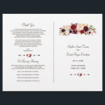 Boho Burgundy Red Marsala Floral Wedding Program<br><div class="desc">Charming,  Burgundy,  Red,  Marsala Floral card design. It features gorgeous Burgundy,  red marsala watercolour flowers and fonts,  all on a white background. Use Customise tool to add your info. For matching items,  please,  visit my Burgundy Red Marsala Floral Collection.</div>