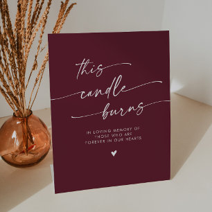 Boho Burgundy Red This Candle Burns Memorial Pedestal Sign