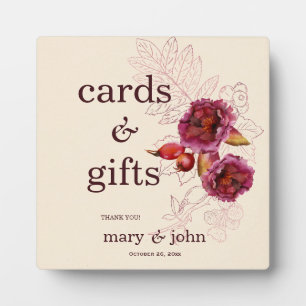 Boho Burgundy Rose Cards and Gifts Sign Plaque