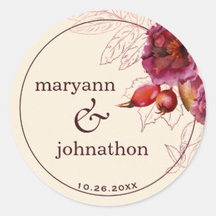 Boho Burgundy Rose Tracery  Classic Round Sticker