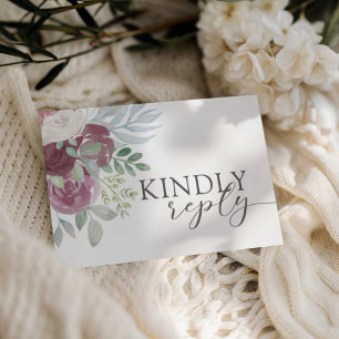 Boho Burgundy Rose Watercolor Wedding RSVP Card