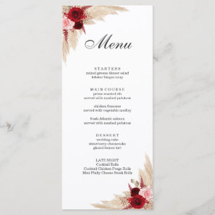 Boho Burgundy Roses and Pampas Grass Menu