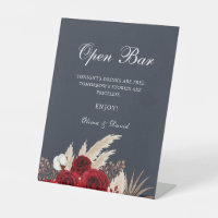 Boho Burgundy Roses Pampas Grass Open Bar