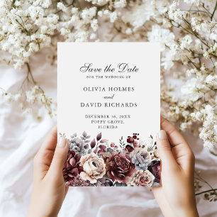 Boho Burgundy & Sage Green Floral Save the Date