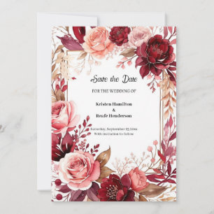 Boho Burgundy Script Save The Date