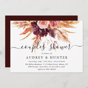 Boho Burgundy Terracotta Floral Couples Shower  Invitation