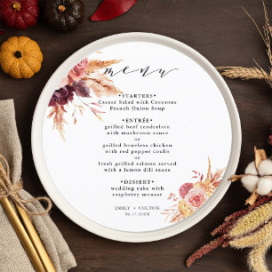 Boho Burgundy Terracotta Floral Wedding Circle Menu