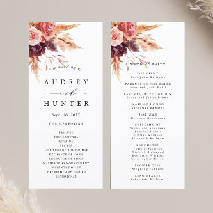 Boho Burgundy Terracotta Floral Wedding Programme