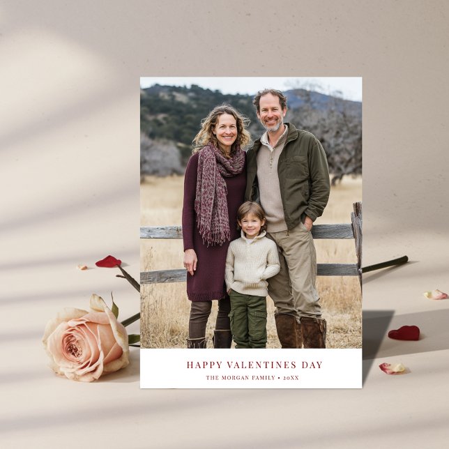 Boho Burgundy Valentines Day Family Photo Greeting Holiday Card (Creator Uploaded)