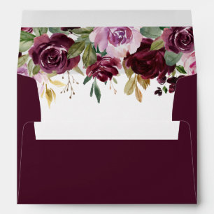 Boho Burgundy Watercolor Fall Flowers and Greenery Envelope