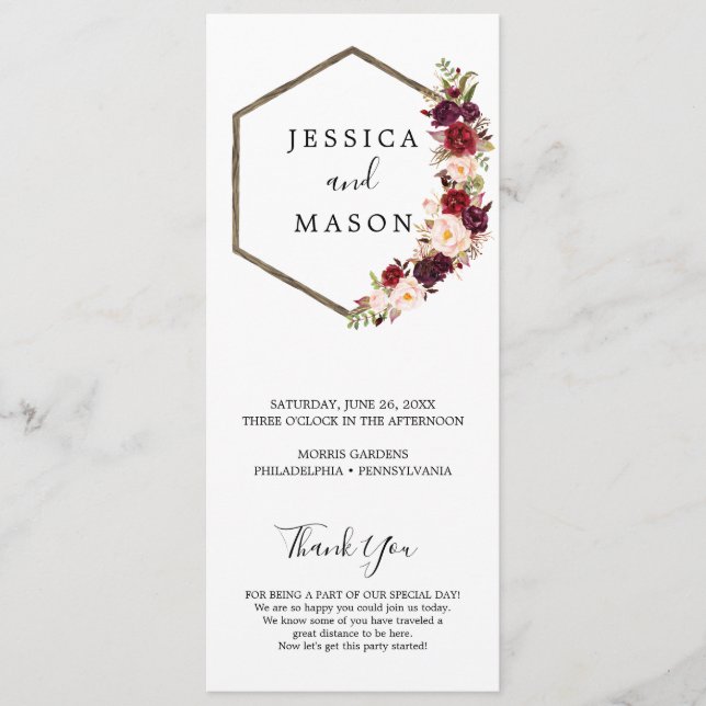 Boho Burgundy Wedding Program Programme (Front)