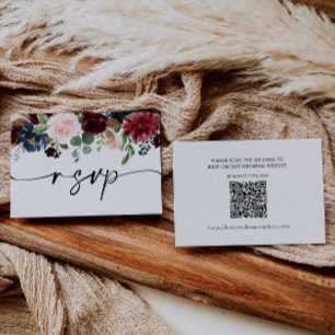 Boho Burgundy Wedding RSVP QR Code Card