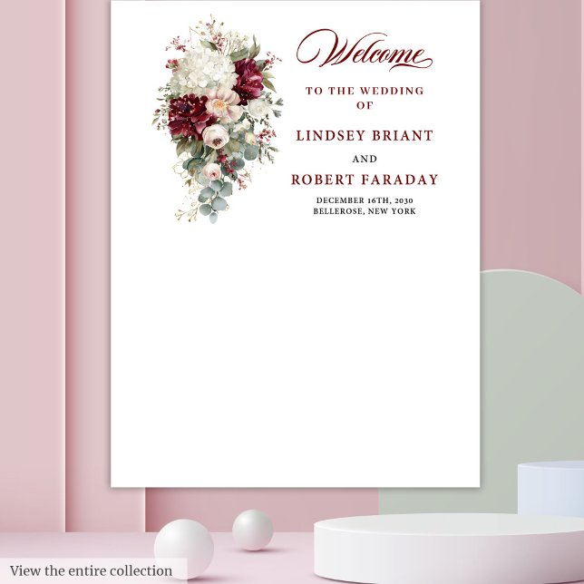 Boho Burgundy White Elegant Floral Wedding Prop Tapestry (Boho Burgundy White Elegant Floral Wedding Prop)