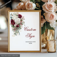 Boho Burgundy White Elegant Floral Wedding Sign