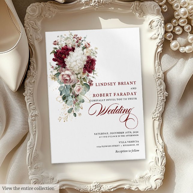 Boho Burgundy White Rose Gold Wedding Invitation (Boho Burgundy White Rose Gold Wedding Invitation)