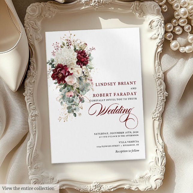 Boho Burgundy White Watercolor Wedding Invitation (Boho Burgundy White Watercolor Wedding Invitation)