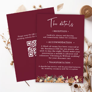Boho Burgundy Winter Holiday Wedding Details Enclosure Card