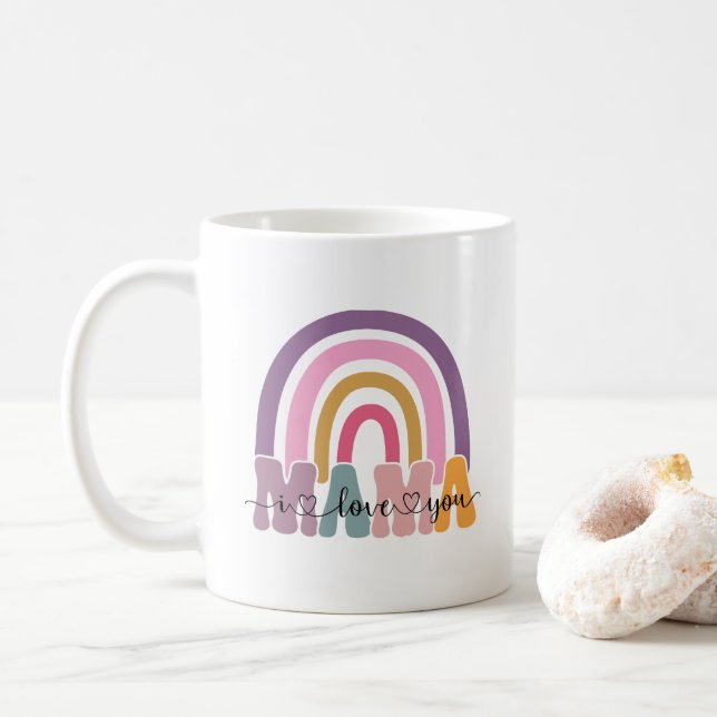 Boho Burnt Colour Rainbow Mama Coffee Mug (With Donut)