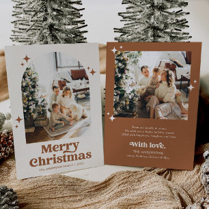 Boho Burnt Orange Arch Merry Christmas Photo Holiday Card